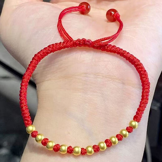 BZK gold 9999 bracelet for women's birth year red rope braided pure gold beads pure gold transfer loose beads birthday gift perfect small gold beads - red bracelet 2.21g