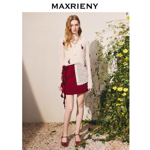Maxrieny [gleiches Modell im Einkaufszentrum] Boho V-Ausschnitt Hollow Colted Strick Jacke 25 Herbst Cardigan White M.