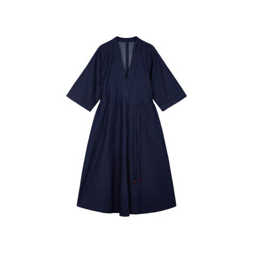 LESS [Xun Series] kimono dress for women with loose short-sleeved V-neck denim skirt 2O4G13820 993 denim deep blue XS