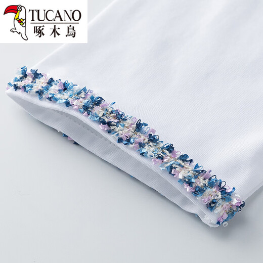 Woodpecker pure cotton temperament age-reducing seven-quarter sleeve T-shirt for women's mid-sleeved loose white T-shirt Spring and Autumn Summer 2025 new top W6172 ice blue mid-sleeved L (recommended 105-120 Jin [Jin equals 0.5 kg])