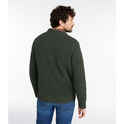 L.L.Bean Men's Sweater Waffle Henry Shirt Autumn and Winter Warm, Soft and Comfortable Middle-aged and Old Dad Pullover Fashion Black Faded Black S Suitable for Net Bust 97-105CM