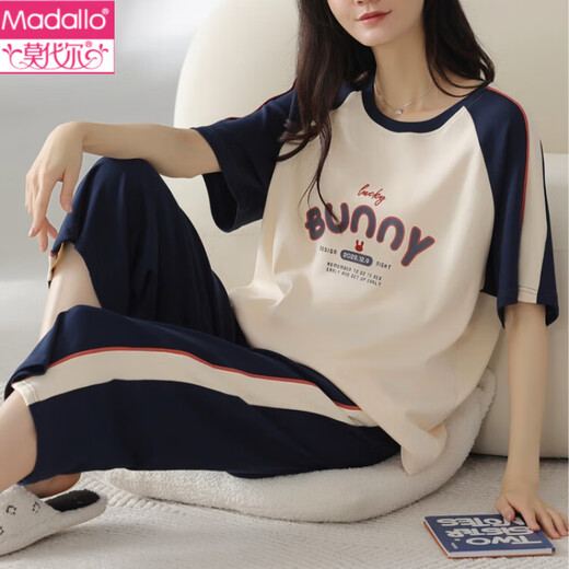 莫代尔睡衣女款夏季棉2025新款短袖韩版甜美夏款家居服夏天套装 9855 纯棉套装 M 建议80-100斤穿