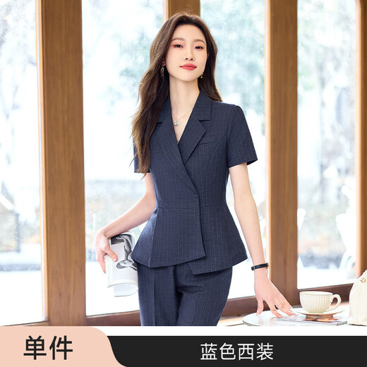 
Jinxu Hotel Workwear Set Summer Women's Short Sleeve Suit Professional Wear Temperament Shenfan Fashion Jewelry Store Sales Department SY6623 Gray Strip Suit S