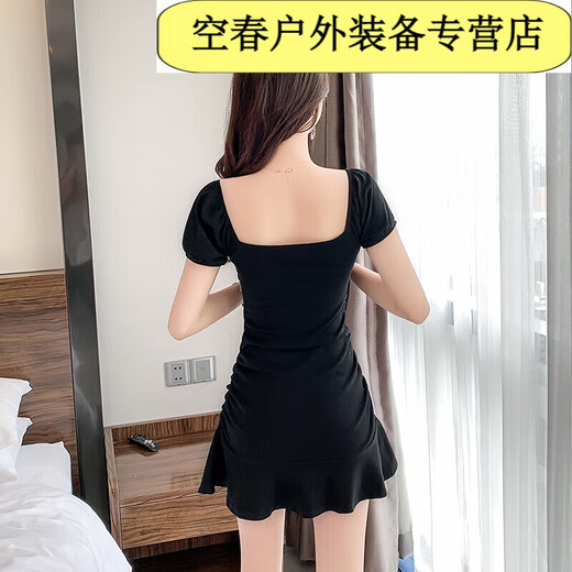 芮帕夜场性感女装显瘦夜店性感连衣裙洗浴按摩短裙连衣裙技师工装 黑色款 2XL (125-140斤)