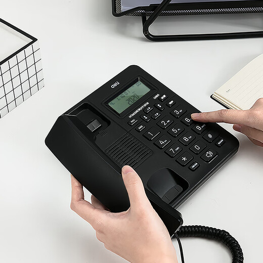 
Wired seated stationary telephone home office stand-alone caller ID front desk phone vertical screen model-13560 black