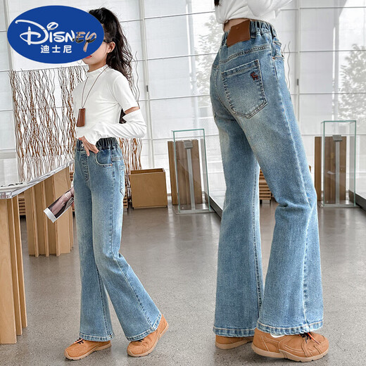 Disney Girls Jeans Frühling und Herbst 2025 Neue Kinderhose Chinesische Kinderstil Big Children's Glockenboden Hosen Frühling und Sommer Dünnstil Hellblau 679 [Sommerstil] 120 cm