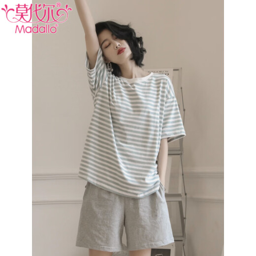 莫代尔睡衣女2025夏季新款短袖短裤条纹休闲时尚可外穿简约家居服套装 YZT9859  XL 建议115-135斤