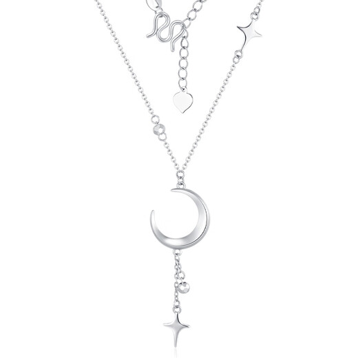 Chinese jewelry pt950 star and moon platinum necklace plain chain versatile clavicle set chain gift for girlfriend and wife platinum star catching moon set chain weight about 6.4g