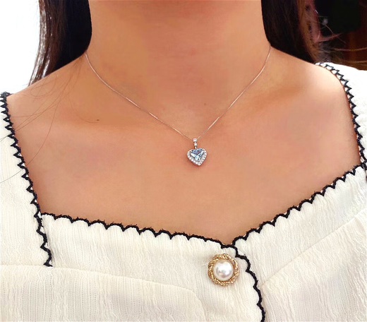 HEEKAIYI Heart of the Ocean Necklace Women's Aquamarine Luxury Jewelry Chinese Valentine's Day Birthday Gift for Wife and Girlfriend <One thing, one certificate>