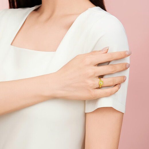 Laomiao gold pure gold explosive broken ice live mouth ring 5G sparkling scale gold sweet rock candy temperament exquisite