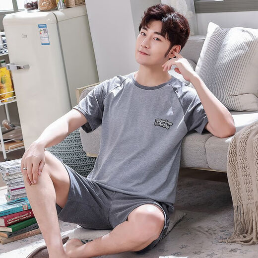 Мужская пижама Mu Fengqing Summer Shorked Shorts Новый подросток хлопок плюс жир плюс размером среднего возраста набор домашней одежды Summer HD9928 [Новый набор] L [Вес 100-125 JIN [JIN равно 0,5 кг]]