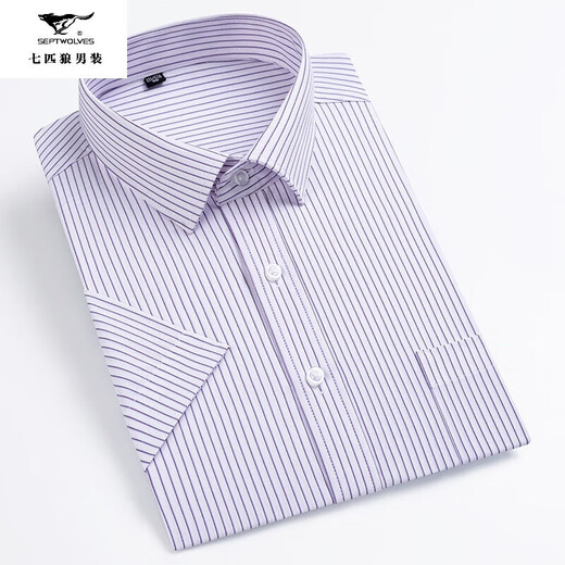 Sieben Wolf-Herren-Kurzärärmel-Shirt 2025 Sommer mittleren Unternehmens Casual Vielseitiger und atmungsaktives Baumwoll-Professional-Arbeitshirt DX6623 38