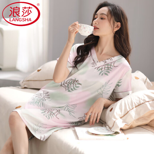 Langsha Nightgown для женщин в летних тонких наполовину льда Ide Real Silk Sexy Sexy Sexy Loose Pajama Home Одежда для дома 9928 L 165