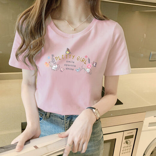 Duvanis women's short-sleeved top high-end 2025 new college student pure cotton high-end white T-shirt women's short-sleeved loose shoulders 9793 white short M (recommended 80-105 Jin [Jin equals 0.5 kg]) uniform size