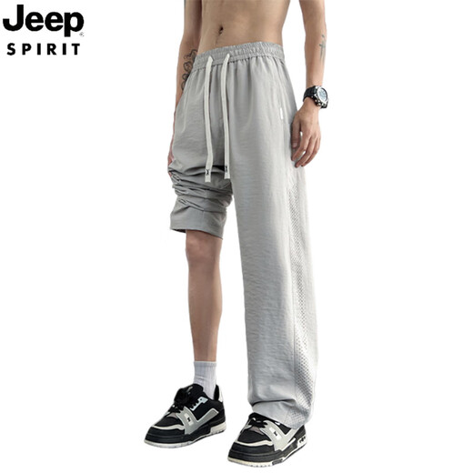 JEEP SPIRIT吉普冰丝休闲裤子男款夏季2025年网眼透气凉运动裤宽松直筒男裤 K6636军绿 XL 约130-145斤可穿