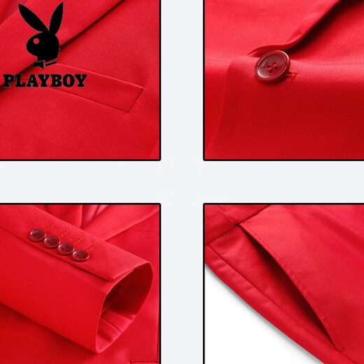 Playboy candy-colored suit men's stage choir performance suit men's red host dress suit three-piece set khaki 3XL 165~180