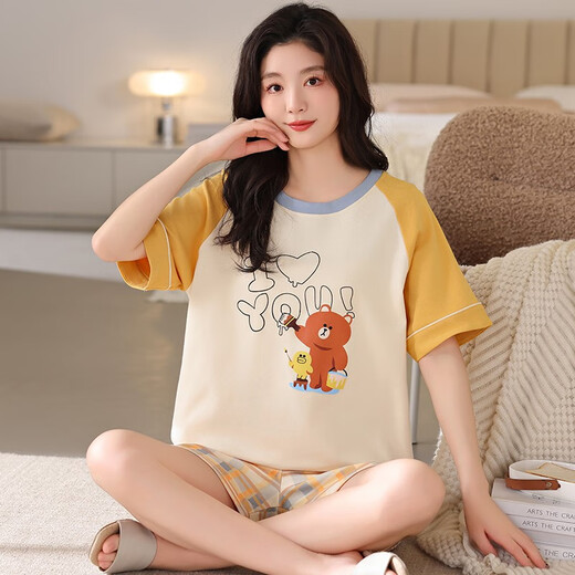Lisa Beier Pyjamas de grande taille pour femmes 200 Jin [Jin est égal à 0,5 kg] Pyjamas Suit en vrac Shorts gros sœur Extra Large Taille Pullover Women's Home Clothes A3519 Shorts Suit M 80-95 Jin [Jin est égal à 0,5 kg]