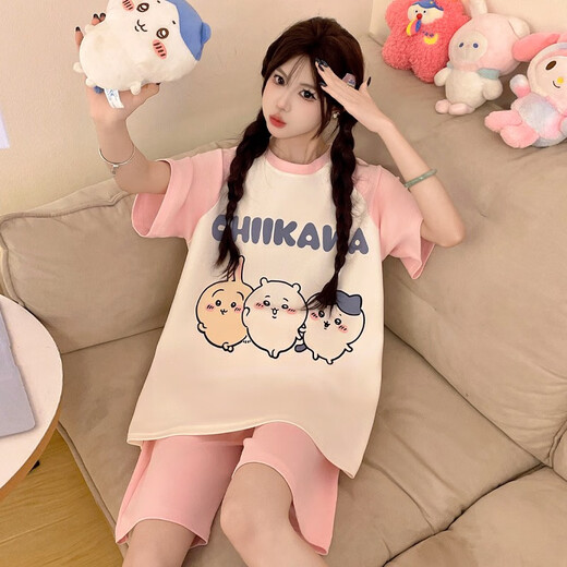 Fenten Kapibala Mutter und Tochter Pyjamas Mid-Large Children Sommer Reine Baumwolle kurzärmelige Kinder Heimkleidung Mädchen Junior High School Schüler TN829-Pacchard Hunde Größe 145-155 cm Gewicht 68-85jin [Jin gleich 0,5 kg]