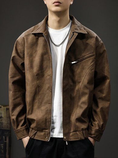 Romon 2025 Autumn Maillard Retro Leather Jacket Men's Spring and Autumn New American Casual Handsome Pilot Leather Jacket Brown L Suitable Weight 130-145Jin Jin is equal to 0.5 kg