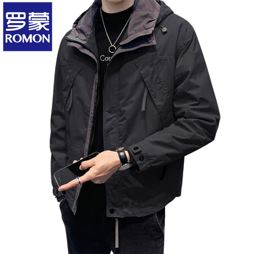 Romon Jacket Men's Autumn and Winter 2025 New Trendy Velvet Charge Top Men's Double Layer Casual Hooded Work Clothes Black Velvet Thickening It is recommended to go up one size XL Recommended 135-150 Jin Jin is equal to 0.5 kg