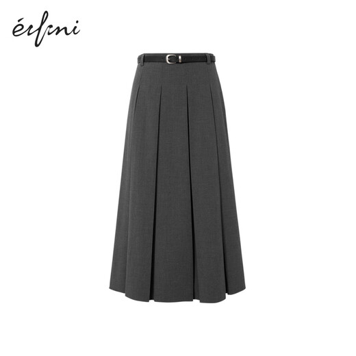 EIFLI (EIFINI) EIFLI Classic Simple Texture plisado Falda larga para mujeres 2025 Autumn New Versatile Casual Commuter Skirt, Sandalwood Gray, versión media de longitud media, cinturón libre con un solo pedido l 110-125Jin [Jin equivale a 0.5 kg]