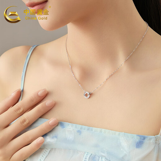 China Gold (CHINA GOLD) platinum necklace pt950Forever eternal double ring necklace birthday gift for girlfriend and wife, about 5g