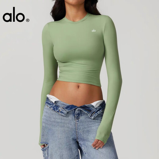ALO YOGA yoga clothes autumn and winter slimming long-sleeved sports tops women's running Pilates training fitness clothes Cream Apricot M 100-110Jin Jin equals 0.5 kg