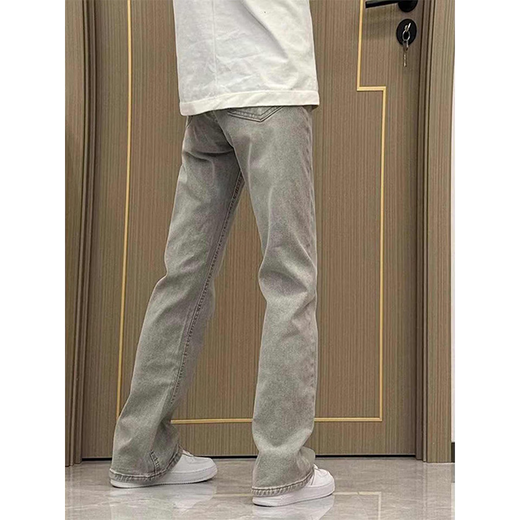 灿图烟灰色牛仔裤男秋冬季美式加绒潮流vibe裤子窄版显瘦直筒微喇长裤 烟灰色 常规 XL