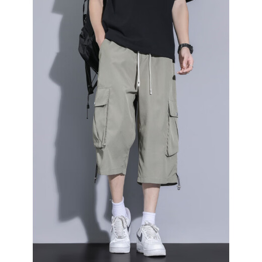 Pájaro carpintero (tucano) traje de trabajo de color caqui pantalones recortados para hombres en verano seda de seda delgada versátiles versátiles versátiles deportes casuales