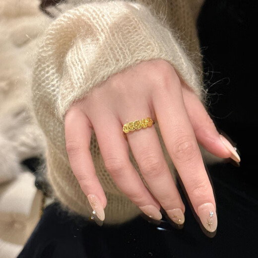 OEMG Old Phoenix Gold Store Silver Lucky Plate Wrapped with Copper Coins Crushed Ice Five Emperors Coin Ring Women's Niche Design Light Luxury Silver One-item Check (Drawer Gift Box)