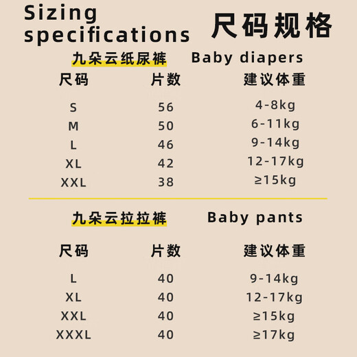【春夏新款】九朵云爽酷山茶油婴儿纸尿裤超薄透气干爽全包拉拉裤 拉拉裤XL码40片(21-25斤)