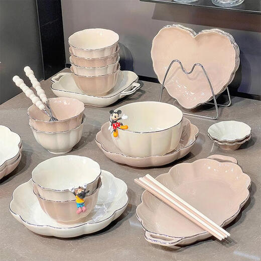 Sanqi tiger underglaze colored bowls household ceramic plate bowl and chopstick combination housewarming gift tableware bowl and plate set gold-painted 4-6 people food gift box 1355