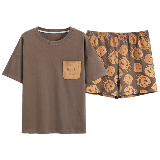 MUJI COM MUJI COM pajamas same style for women, summer pure cotton thin style cute Korean version student short sleeve two-piece suit spring and autumn wide maroon GXT6636 picture color 3XL (recommended 145155Jin [Jin equals 0.5 kg])