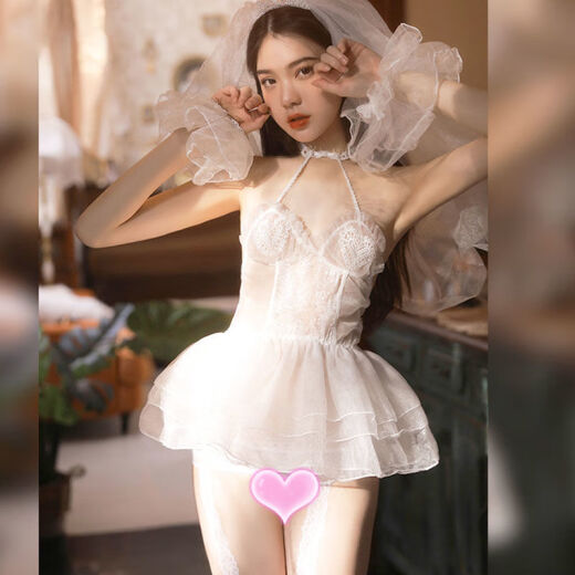 婚纱情趣女性感睡衣透明蕾丝婚纱情趣制服挑逗火辣诱惑套装裙 魅惑黑套装+9756+模特袜 均码80-120斤