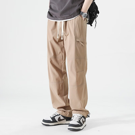 Jean-vis Sommer dünne Ice Seide Schnelltrockne Sport und Freizeithose Herren-Gerade-Leg-Design 9221 Khaki M.