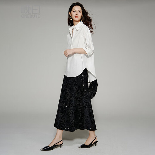 Spätes weißes neues Produkt, 100 % Baumwolle, Damen-Shirt, locker, groß, künstlerischer Stil, High-End-Temperament-Top, weiß, M