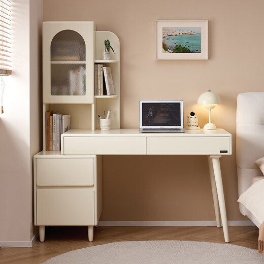 Quanyou Home Cream Style Telescopic Desk Combination Office Study Table Bedroom Makeup Table Storage Storage Cabinet New Style