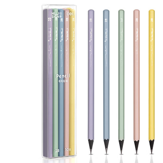 Deli 2B Bleistift für Grundschüler Erste Kindergarten Kinder Hb Bleistiftprüfung kontinuierlich Core Hexagon Green Pole Schreiben Skizze Bleistift zweite Klasse Kartenstift 2 Verhältnis Pence NS724 2B Schwarzes Holz 10 Stück/Box