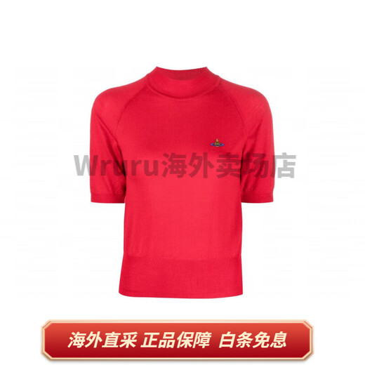 薇薇安·威斯特伍德（Vivienne Westwood）SS23 Logo刺绣圆领套头短袖毛衣 女款 红色 红色 XS