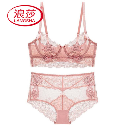 
LangSha Victoria Sexy Embroidery Sexy Lace Covered Bra Collection Lingerie Sponge-free Bra Set Grey [Set] 70B