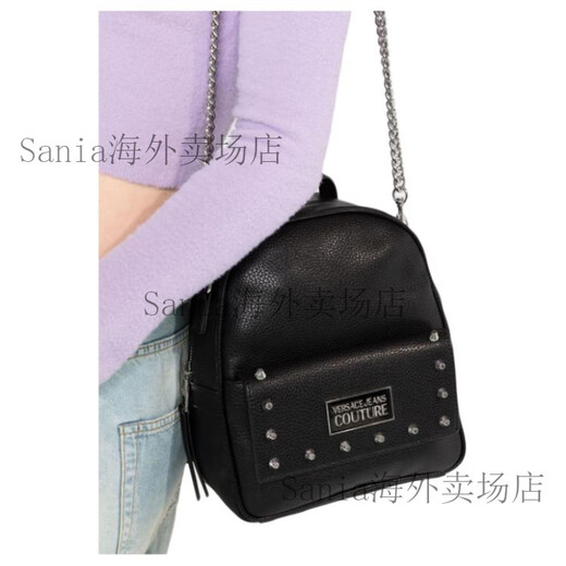 范思哲（VERSACE）Logo徽标皮革背包双肩包女款黑色 基础装(包+防尘袋)