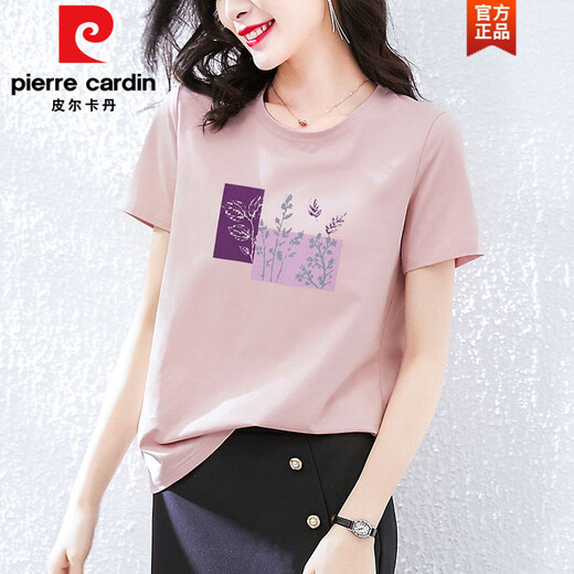 皮尔卡丹（pierre cardin）棉短袖t恤女装宽松韩版粉色半袖体恤衫夏装2025年新款夏季上衣时 4050灰粉+6193皮粉  短袖 M (建议80-105斤)
