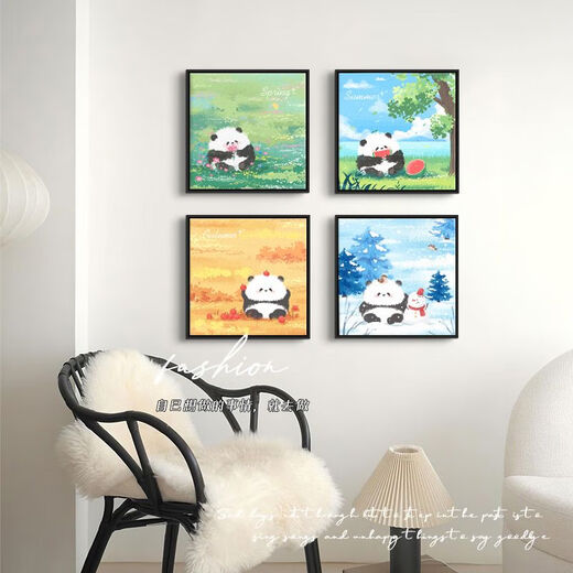 熊猫花花diy填充涂色手工手绘涂鸦卡通丙烯油彩画装饰画 hy3888 60*60cm加厚实木内框+装饰外框