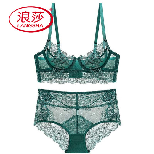 
LangSha Victoria Sexy Embroidery Sexy Lace Covered Bra Collection Lingerie Sponge-free Bra Set Grey [Set] 70B