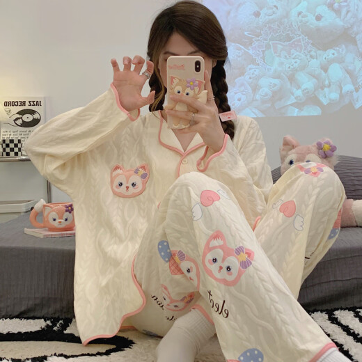 UKUHPKins风网红睡衣春秋款开衫薄款长袖长裤宽松公主风居家服套装 9207叮当猫 M 【建议80-100斤】