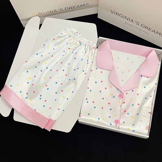 Ran Yilans gleiches Internet-Promi-INS-Stil Sommer Neue Farbe Polka Punkt kurzärmelige dünne Eisseide Süßes und niedliches Student hellgelb #YX-9214 XL X131-145Jin [Jin ist 0,5 kg]