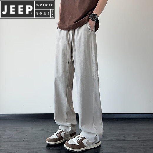 JEEP SPIRIT冰丝裤子男士夏季薄款帅气潮牌美式宽松百搭垂感直筒男生休闲长裤 6636#黑色+6636#卡其 M
