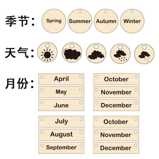 蒙氏早教日历板幼儿园科普万年历幼儿园天气预报桌面玩具挂件CZS 原木日历板