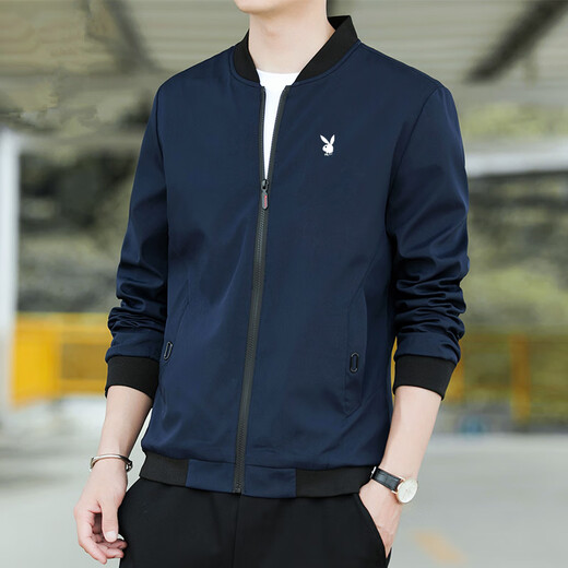 Playboy (PLAYBOY) Jacket Men's Spring and Autumn Jacket Stand Collar Outer New Casual Loose Daily Solid Color Versatile Casual Baseball Uniform 2030 Public Edition Black XL - (125 Jin Jin equals 0.5 kg - 140 Jin Jin equals 0.5 kg)