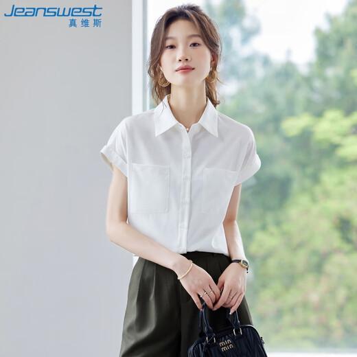 
JEANSWEST shirt for women 2025 summer short-sleeved casual temperament fashionable versatile fashion top for women rose pink M
